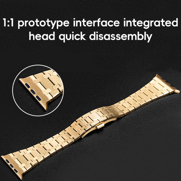For Apple Watch Series 3 42mm PG94 Dual-link Modified Stainless Steel Watch Band(Gold)
