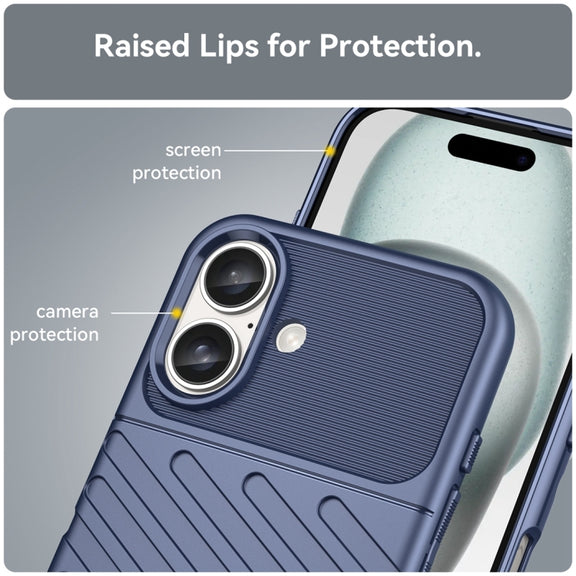For iPhone 16 Thunderbolt Shockproof Soft TPU Phone Case(Blue)