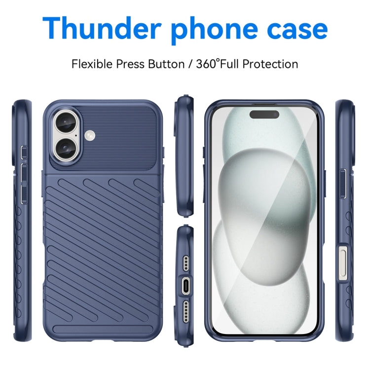 For iPhone 16 Plus Thunderbolt Shockproof Soft TPU Phone Case(Blue)