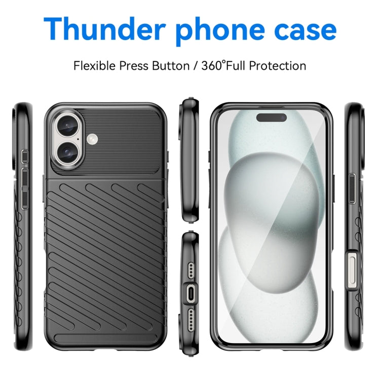 For iPhone 16 Plus Thunderbolt Shockproof Soft TPU Phone Case(Black)