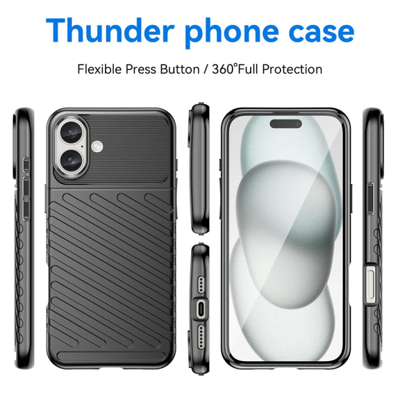 For iPhone 16 Plus Thunderbolt Shockproof Soft TPU Phone Case(Black)