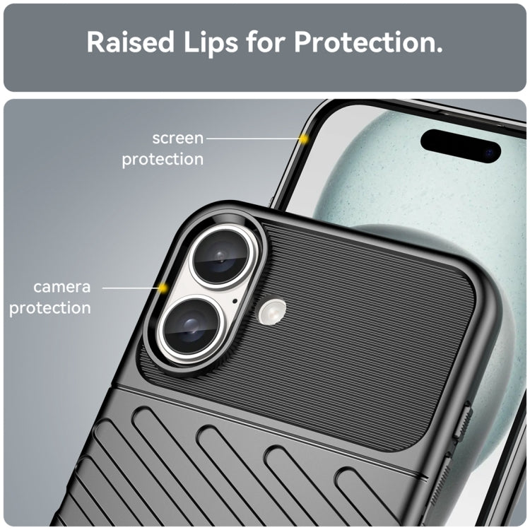 For iPhone 16 Plus Thunderbolt Shockproof Soft TPU Phone Case(Black)