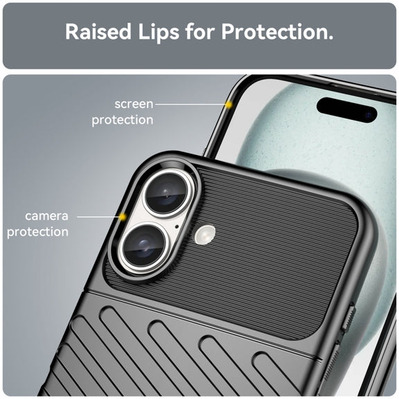 For iPhone 16 Plus Thunderbolt Shockproof Soft TPU Phone Case(Black)
