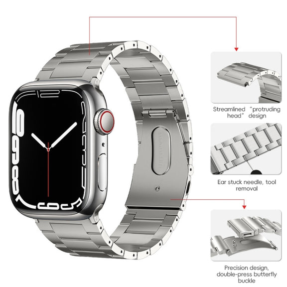 For Apple Watch 38mm PG63 Three-Bead Protrusion Titanium Metal Watch Band(Silver)