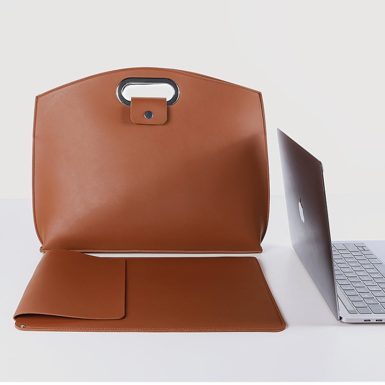 Water-resistant PU Laptop Handbag Inner Bag for 12-14 inch Laptop(Brown)