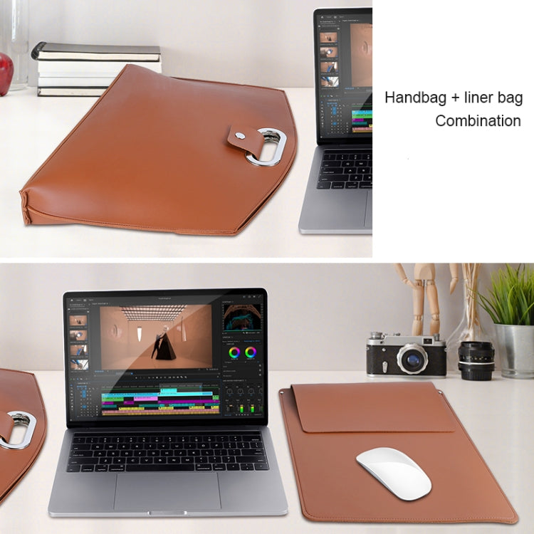 Water-resistant PU Laptop Handbag Inner Bag for 12-14 inch Laptop(Brown)