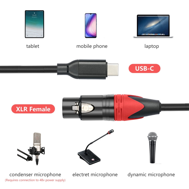TY03RE Type-C Male to XLR Female Audio Cable for Dynamic Microphone, Length:1m(Black)