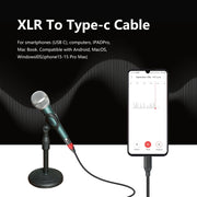 TY03RE Type-C Male to XLR Female Audio Cable for Dynamic Microphone, Length:2m(Black)