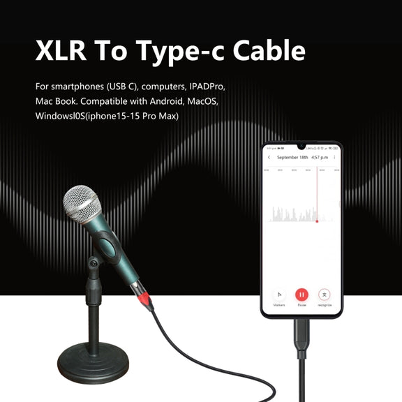 TY03RE Type-C Male to XLR Female Audio Cable for Dynamic Microphone, Length:3m(Black)