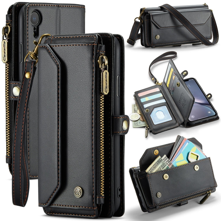 For iPhone XR CaseMe C36 Card Slots Zipper Wallet RFID Anti-theft Leather Phone Case(Black)