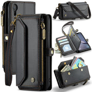 For iPhone XR CaseMe C36 Card Slots Zipper Wallet RFID Anti-theft Leather Phone Case(Black)