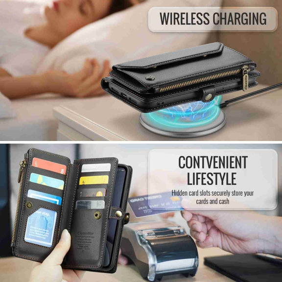 For iPhone XR CaseMe C36 Card Slots Zipper Wallet RFID Anti-theft Leather Phone Case(Black)