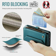 For iPhone XS Max CaseMe C36 Card Slots Zipper Wallet RFID Anti-theft Leather Phone Case(Blue-green)