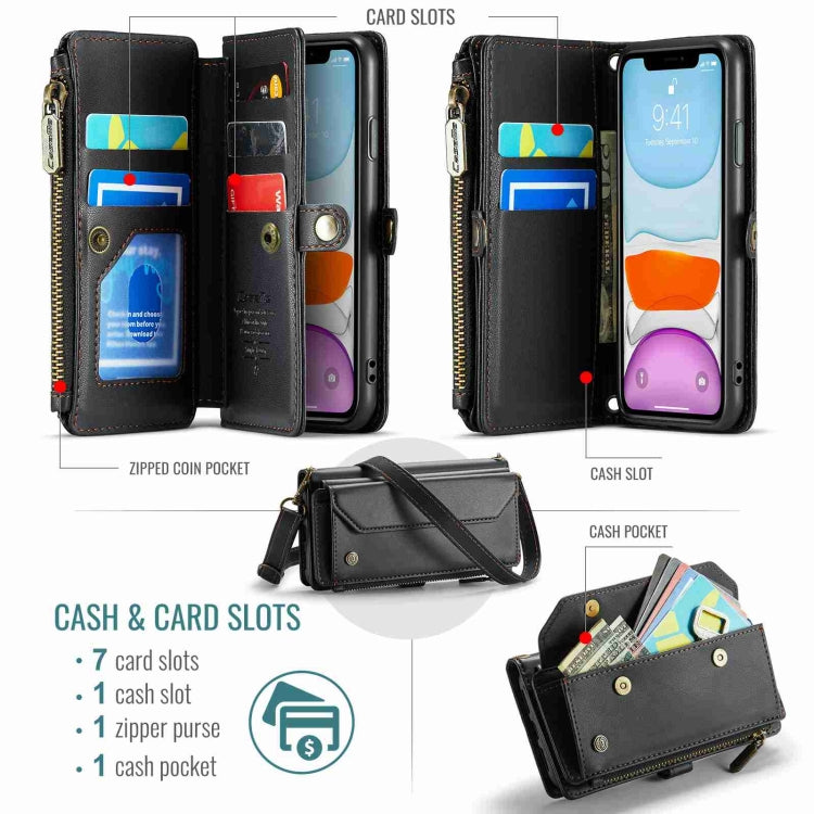 For iPhone 11 CaseMe C36 Card Slots Zipper Wallet RFID Anti-theft Leather Phone Case(Black)