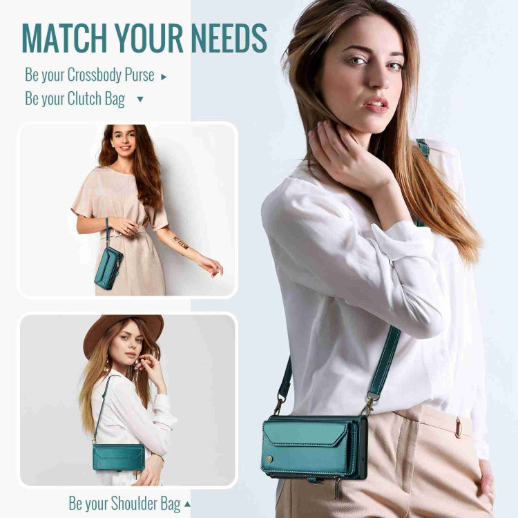 For iPhone 11 CaseMe C36 Card Slots Zipper Wallet RFID Anti-theft Leather Phone Case(Blue-green)