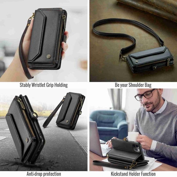 For iPhone 11 Pro CaseMe C36 Card Slots Zipper Wallet RFID Anti-theft Leather Phone Case(Black)