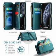 For iPhone 11 Pro CaseMe C36 Card Slots Zipper Wallet RFID Anti-theft Leather Phone Case(Blue-green)