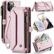 For iPhone 11 Pro CaseMe C36 Card Slots Zipper Wallet RFID Anti-theft Leather Phone Case(Pink)