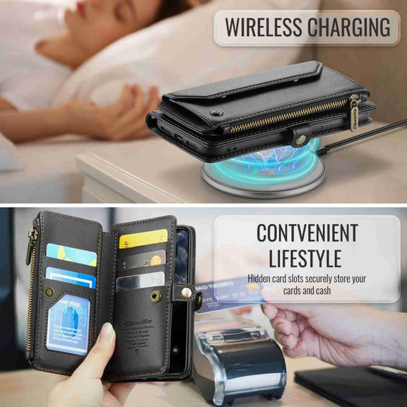 For iPhone 11 Pro Max CaseMe C36 Card Slots Zipper Wallet RFID Anti-theft Leather Phone Case(Black)