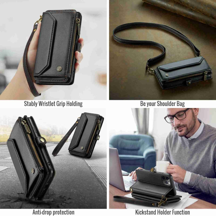 For iPhone 11 Pro Max CaseMe C36 Card Slots Zipper Wallet RFID Anti-theft Leather Phone Case(Black)