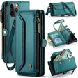 For iPhone 11 Pro Max CaseMe C36 Card Slots Zipper Wallet RFID Anti-theft Leather Phone Case(Blue-green) - free shipping - PMC Jewellery - Order now!