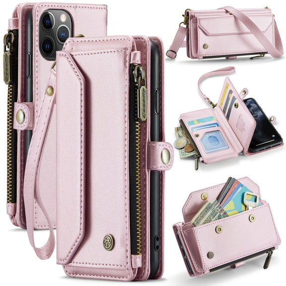 For iPhone 11 Pro Max CaseMe C36 Card Slots Zipper Wallet RFID Anti-theft Leather Phone Case(Pink)