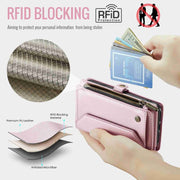 For iPhone 11 Pro Max CaseMe C36 Card Slots Zipper Wallet RFID Anti-theft Leather Phone Case(Pink)