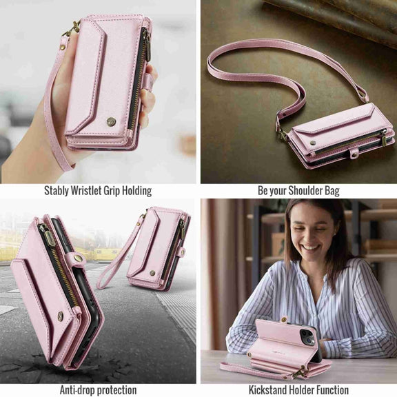 For iPhone 11 Pro Max CaseMe C36 Card Slots Zipper Wallet RFID Anti-theft Leather Phone Case(Pink)