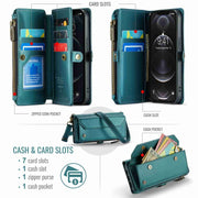 For iPhone 12 Pro CaseMe C36 Card Slots Zipper Wallet RFID Anti-theft Leather Phone Case(Blue-green)