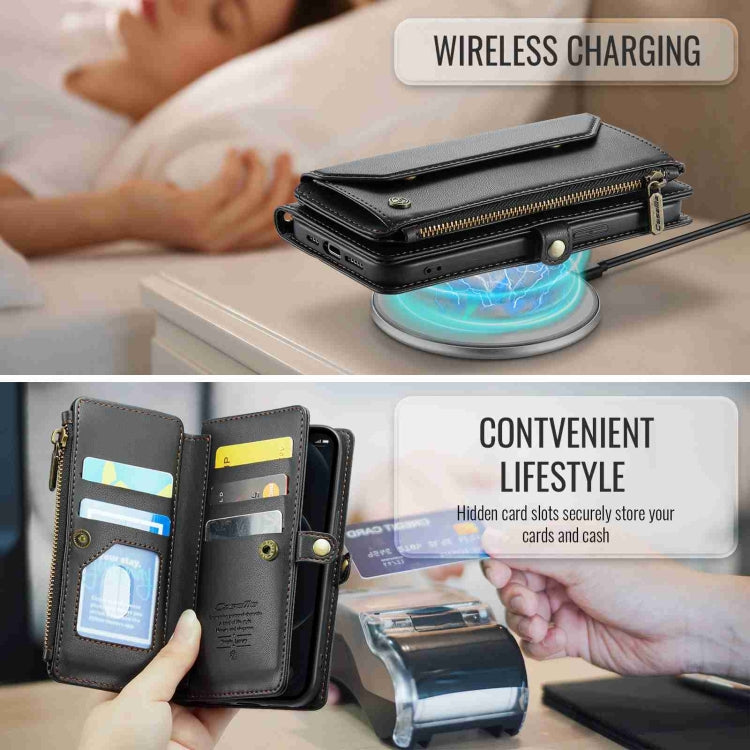 For iPhone 12 Pro Max CaseMe C36 Card Slots Zipper Wallet RFID Anti-theft Leather Phone Case(Black)