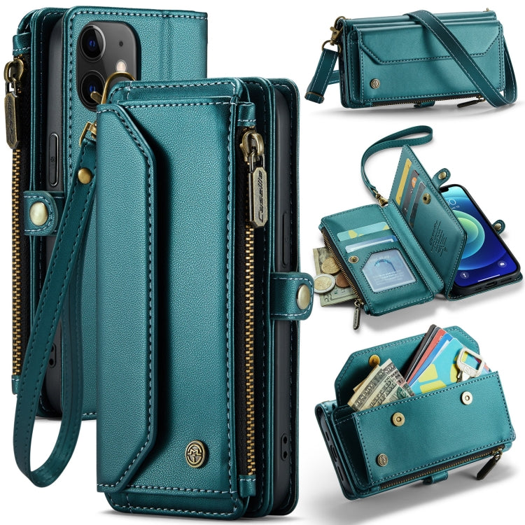 For iPhone 12 mini CaseMe C36 Card Slots Zipper Wallet RFID Anti-theft Leather Phone Case(Blue-green)