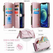 For iPhone 12 mini CaseMe C36 Card Slots Zipper Wallet RFID Anti-theft Leather Phone Case(Pink)