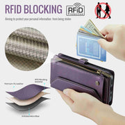 For iPhone 12 mini CaseMe C36 Card Slots Zipper Wallet RFID Anti-theft Leather Phone Case(Pink)