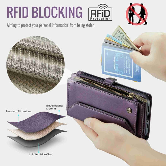 For iPhone 12 mini CaseMe C36 Card Slots Zipper Wallet RFID Anti-theft Leather Phone Case(Pink)