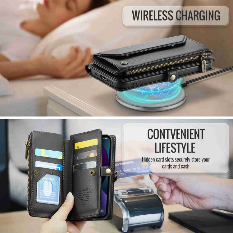 For iPhone 13 mini CaseMe C36 Card Slots Zipper Wallet RFID Anti-theft Leather Phone Case(Black)