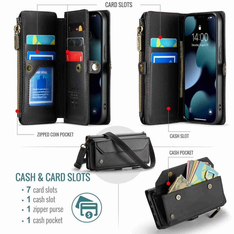For iPhone 13 Pro CaseMe C36 Card Slots Zipper Wallet RFID Anti-theft Leather Phone Case(Black)