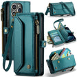 For iPhone 13 Pro Max CaseMe C36 Card Slots Zipper Wallet RFID Anti-theft Leather Phone Case(Blue-green) - free shipping - PMC Jewellery - Order now!