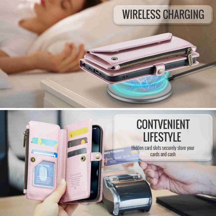 For iPhone 13 Pro Max CaseMe C36 Card Slots Zipper Wallet RFID Anti-theft Leather Phone Case(Pink)