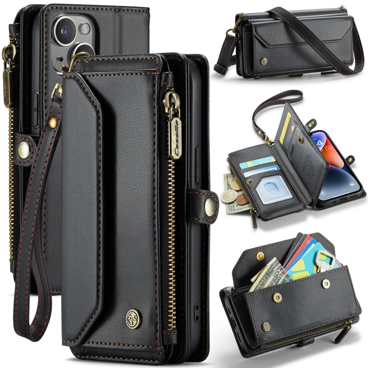 For iPhone 14 CaseMe C36 Card Slots Zipper Wallet RFID Anti-theft Leather Phone Case(Black)