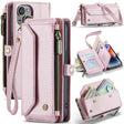 For iPhone 14 CaseMe C36 Card Slots Zipper Wallet RFID Anti-theft Leather Phone Case(Pink) - free shipping - PMC Jewellery - Order now!