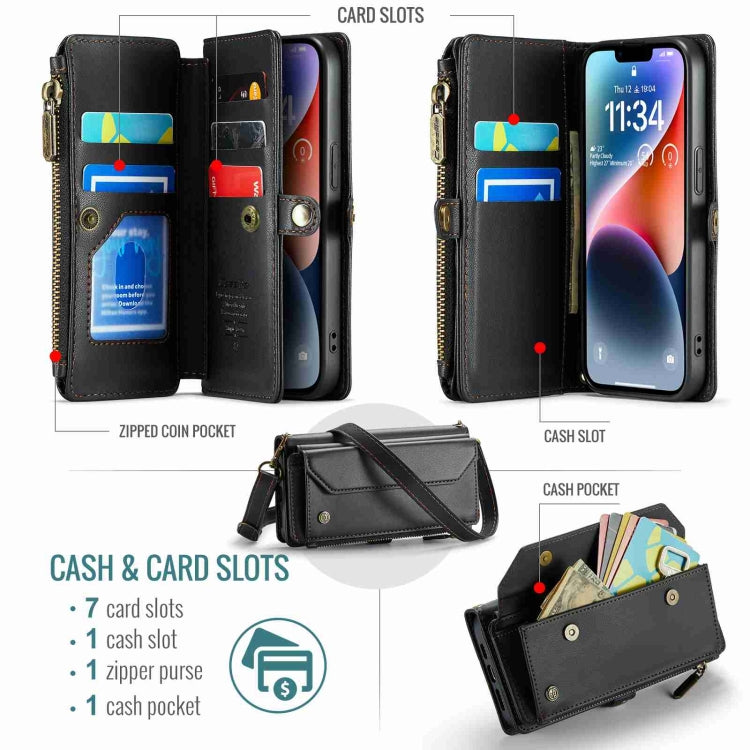 For iPhone 14 Plus CaseMe C36 Card Slots Zipper Wallet RFID Anti-theft Leather Phone Case(Black)