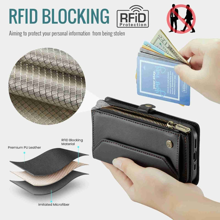 For iPhone 14 Plus CaseMe C36 Card Slots Zipper Wallet RFID Anti-theft Leather Phone Case(Black)