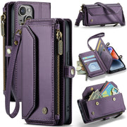 For iPhone 14 Plus CaseMe C36 Card Slots Zipper Wallet RFID Anti-theft Leather Phone Case(Purple)