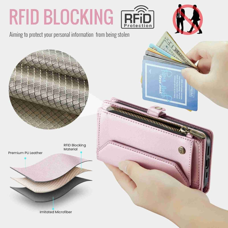 For iPhone 14 Plus CaseMe C36 Card Slots Zipper Wallet RFID Anti-theft Leather Phone Case(Pink)