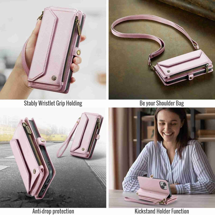 For iPhone 14 Plus CaseMe C36 Card Slots Zipper Wallet RFID Anti-theft Leather Phone Case(Pink)