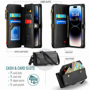 For iPhone 14 Pro CaseMe C36 Card Slots Zipper Wallet RFID Anti-theft Leather Phone Case(Black)