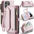 For iPhone 14 Pro CaseMe C36 Card Slots Zipper Wallet RFID Anti-theft Leather Phone Case(Pink) - free shipping - PMC Jewellery - Order now!