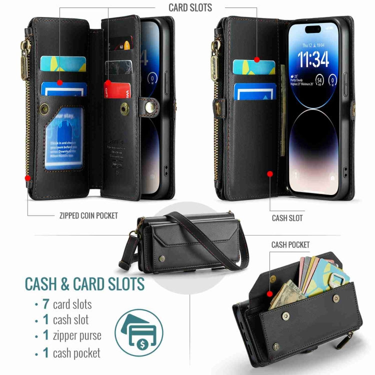 For iPhone 14 Pro Max CaseMe C36 Card Slots Zipper Wallet RFID Anti-theft Leather Phone Case(Black)