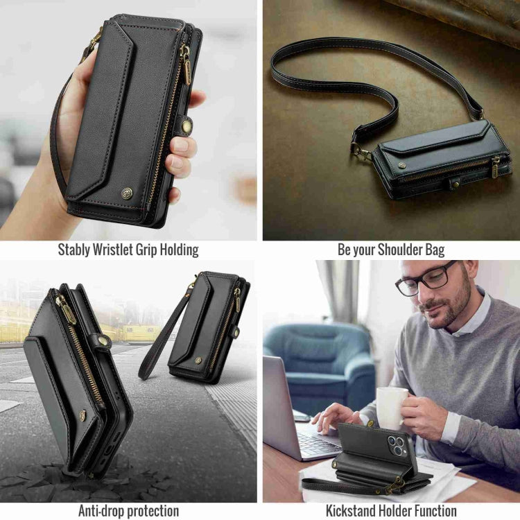 For iPhone 14 Pro Max CaseMe C36 Card Slots Zipper Wallet RFID Anti-theft Leather Phone Case(Black)
