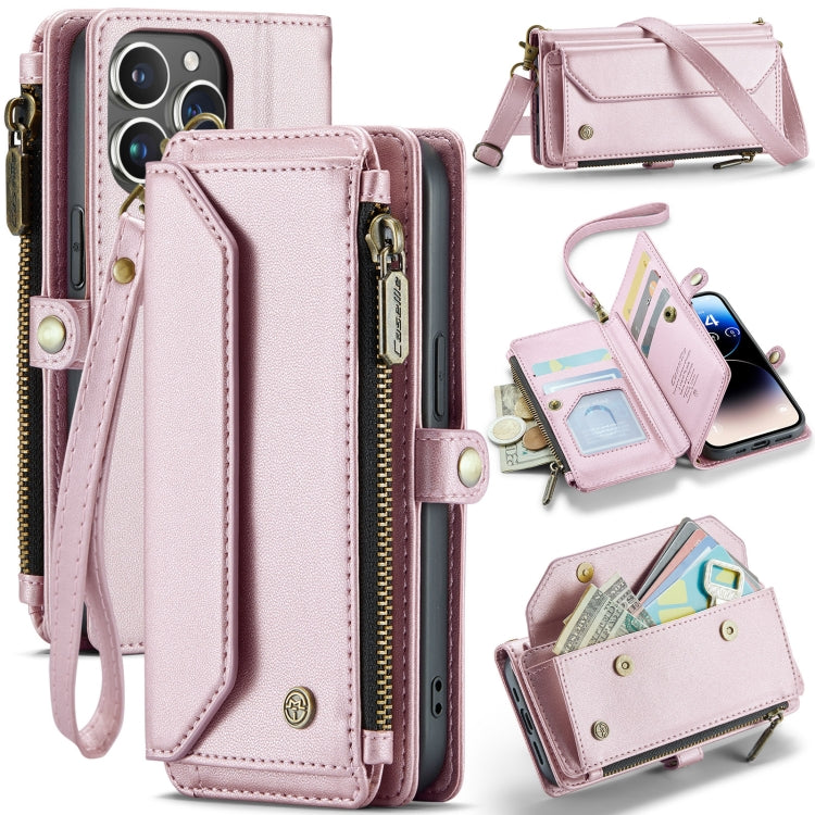 For iPhone 14 Pro Max CaseMe C36 Card Slots Zipper Wallet RFID Anti-theft Leather Phone Case(Pink)